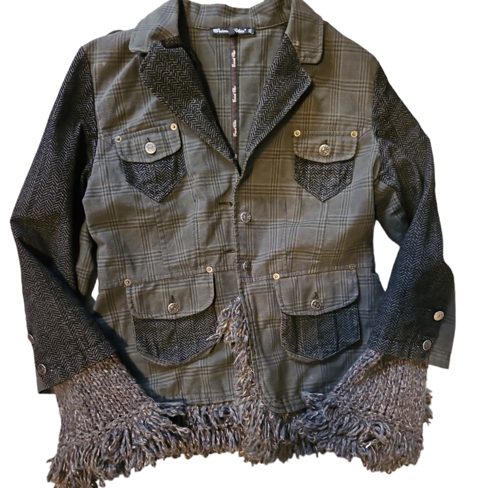 Tricot Chic Italy Jacket Gorgeous Greige Multi-Media US 10 EU 44 #boho #grunge